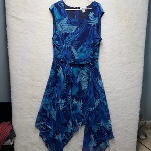 Expressions Vintage Dress 3X Blue Floral Sheer Lined Sleeveless